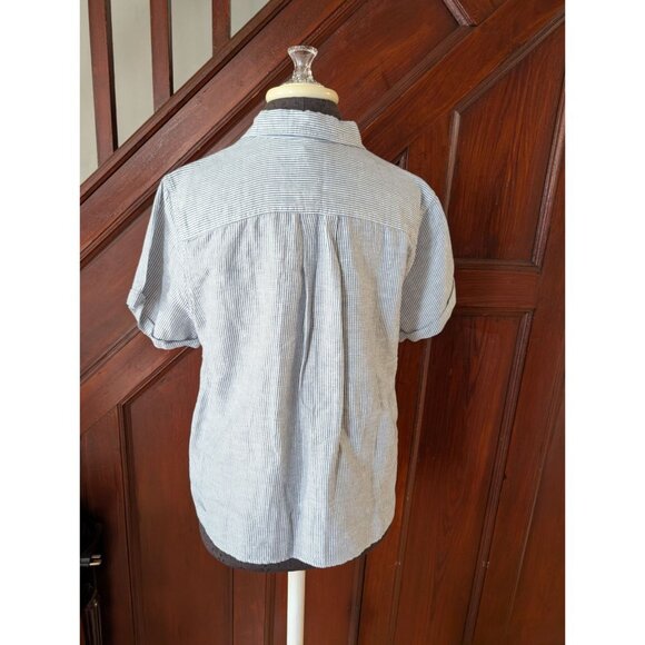 Eddie Bauer Blue/White Striped Linen Blend Short Sleeve Button-Up Shirt Size L - Picture 2 of 9